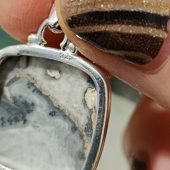 Natural Cushion Cut Ocean Sea Jasper Pendant .925 - Picture 4 of 6